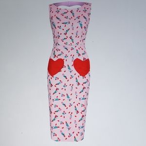 Lindy Bop lipstick & roses print wiggle dress